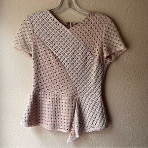 BCBGMAXAZRIA blush and ivory asymmetrical draped peplum top size XS
